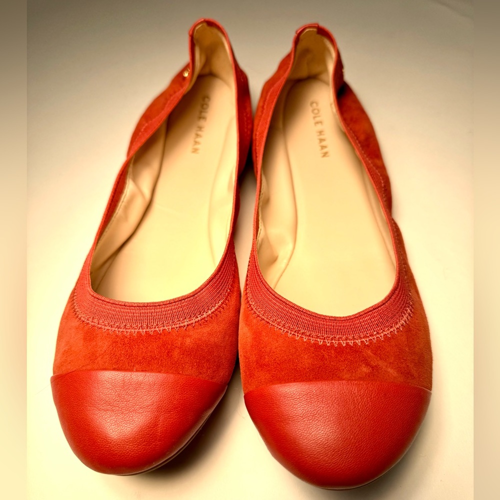 Cole Haan Elbridge Red Suede Ballet Flats Leather Cap Toe Comfort Shoes Size 7 - Picture 8 of 11